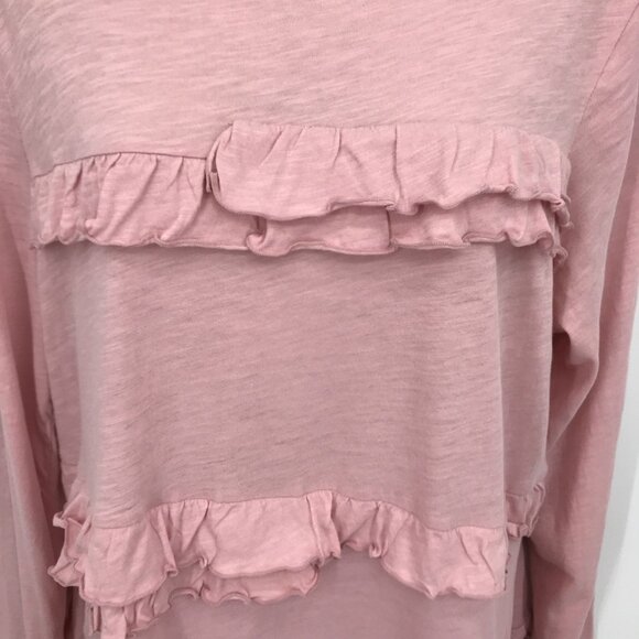 J Crew Womens Pink Ruffle Scoop Neck Long Sleeve Top Size L - Picture 3 of 8
